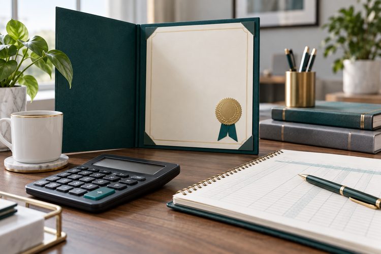 Certificate folder calculator and accounting notebook