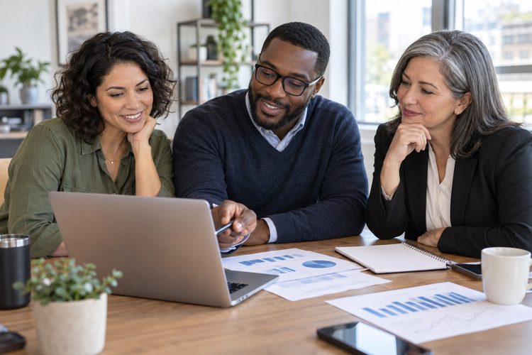 Business owner bookkeeper and CPA reviewing financial records