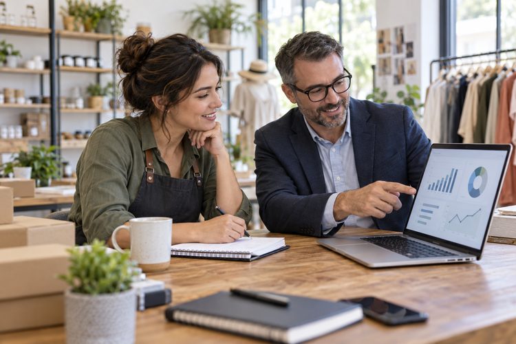 Business owner and advisor choosing accounting support