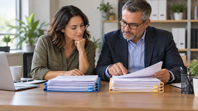 Two payroll tax files beside a calendar and calculator