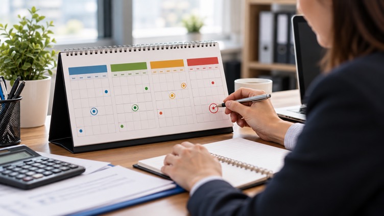 Payroll return due dates marked on a business calendar