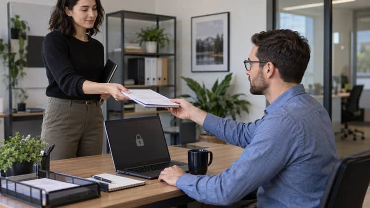 Small-business team following approval and access control procedures